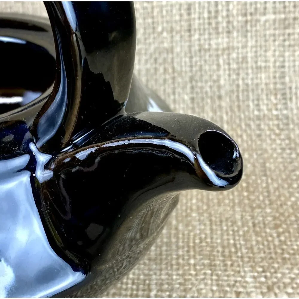 Vintage Black Glazed Squat Red Clay Teapot Set Hand Made